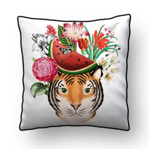 ALMOFADA - TIGER WITH FLOWERS - 42 X 42 CM