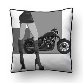 ALMOFADA - BLACK WHITE GIRL MOTORCYCLE - 42 X 42 CM