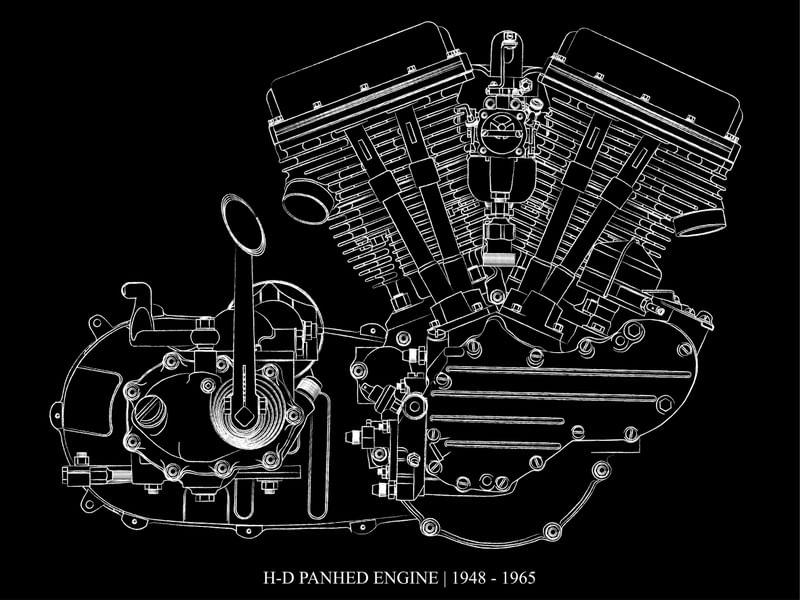 Adesivo Quadrado Desenho do motor de Harley Panhead