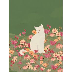 CAT IN A FIELD OF FLOWERS