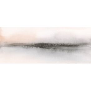 ABSTRACT WATERCOLOR LANDSCAPE IN GRAY AND CORAL - PANORAMIC