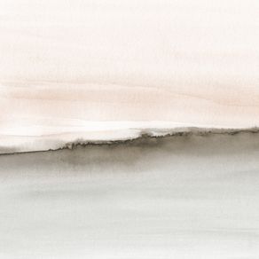 ABSTRACT WATERCOLOR LANDSCAPE IN CORAL AND SEPIA - SQUARE