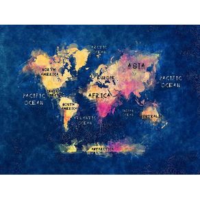 WORLD MAP BLUE WITH TEXT