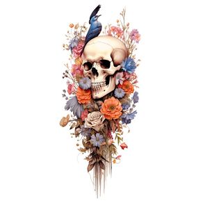 SKULL FLOWERS AND BLUE BIRD BY AI