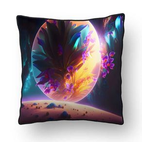 ALMOFADA - COLORFUL PLANET WITH FLOWERS ART GENERATED AI - 42 X 42 CM