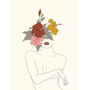 COLORFUL THOUGHTS MINIMAL LINE ART WOMAN WITH HIBISCUS