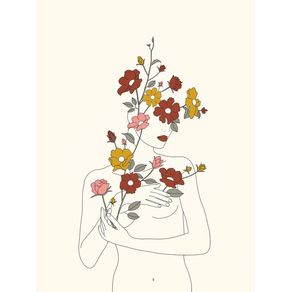 COLORFUL THOUGHTS MINIMAL LINE ART WOMAN WITH WILD ROSES