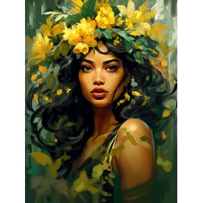 BRAZILIAN BRUNETTE WOMAN WITH FLOWERS BY AI