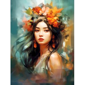 ASIAN WOMAN WITH A CROWN OF FLOWERS BY AI