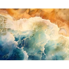 WATERCOLOR PAINTING OF THE OCEAN AND A GOLDEN BEACH 1 - BY AI
