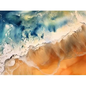 WATERCOLOR PAINTING OF THE OCEAN AND A GOLDEN BEACH 2 - BY AI