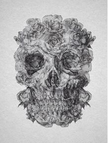 skull-gray-flowers
