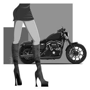 BLACK WHITE GIRL MOTORCYCLE