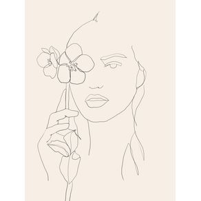 LINE DRAWING GIRL HOLDING FLOWERS
